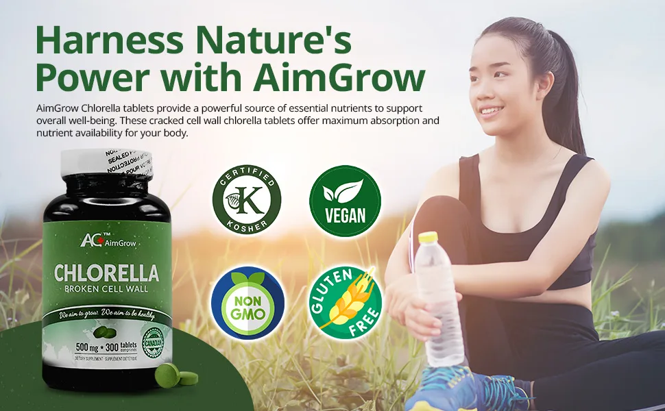 Aimgrow Chlorella Tablets with Broken Cell Wall Canada 500mg 300 Counts - Harness Nature'sPower with AimGrow