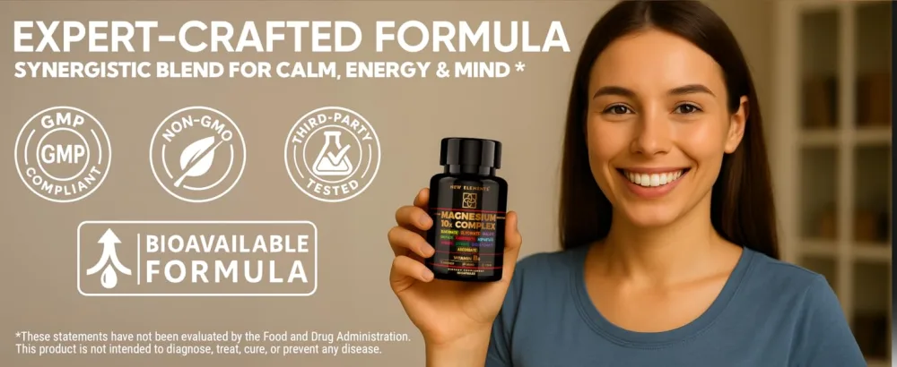 Magnesium 10X Complex 900mg Elemental Magnesium | Glycinate Gluconate Malate Orotate Carbonate Asparate Taurate Citrate Bisglycinate Ascorbate + Vitamin B6 for Superior Absorption - Magnesium 10x complex 5