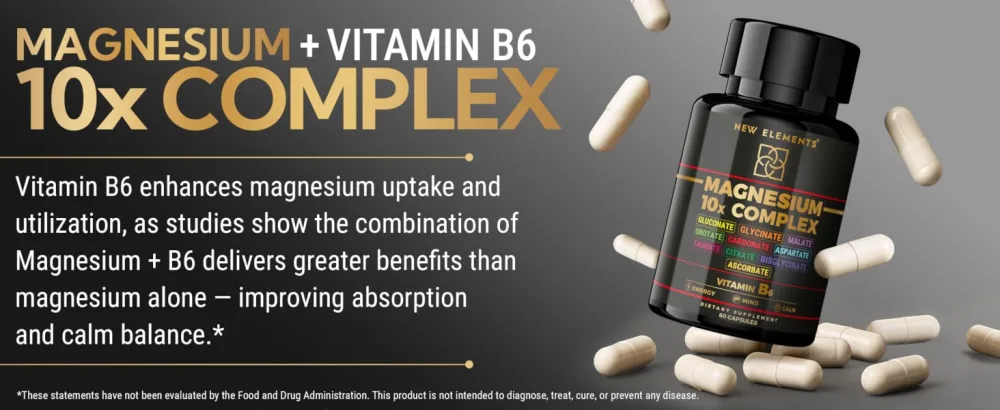 Magnesium 10X Complex 900mg Elemental Magnesium | Glycinate Gluconate Malate Orotate Carbonate Asparate Taurate Citrate Bisglycinate Ascorbate + Vitamin B6 for Superior Absorption - Magnesium complex 10