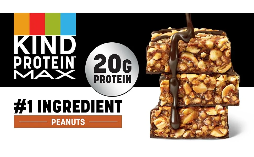 KIND Protein MAX Dark Chocolate Crisp 20g Protein 1g Sugar Low Sugar High Protein Snack Bars 4 Count 1 Count (Pack of 4) - KIND Protein MAX 20G Protein Bar with peanuts as the first ingredient