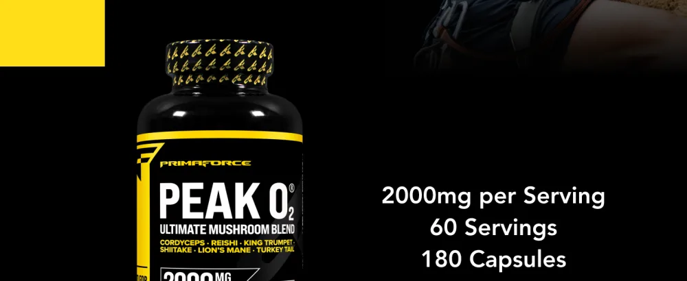 Primaforce Peak O2 Performance Mushroom Powered Oxygen Absorption Booster (180 Capsules) (2 000 mg Per Serving 60 Servings) - Athletic Performance Supplement Ultimate Mushroom Blend - Primaforce Peak O2 (Caps)