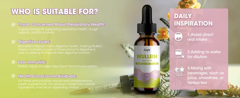 Mullein Drops for Lungs Mullein Leaf Extract with Marshmallow Root Perilla & Astragalus for Respiratory Support Immune Boost & Lung Detox Natural Herbal Formula Vegan 2 fl oz 2 Fl Oz (Pack of 1) - catfit mullin leaf for lung