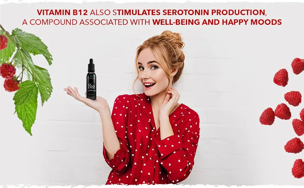 B12 1 000 mcg 2oz 120 Servings Raspberry Flavor Methylcobalamin Sublingual Drops 2 Fl Oz (Pack of 1) - Vitamin B12 also stumulates serotonin production, associated with well-being and happy moods