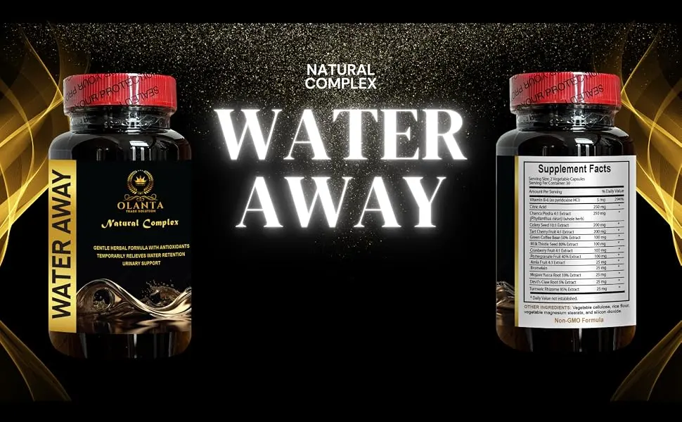 Natural Water Away Pills - Support for Water Retention Immune Support Kidney Support - Urinary Support Vitamins - Cranberry - Turmeric - 1 Bottle 60 Capsules - Water Away Formula