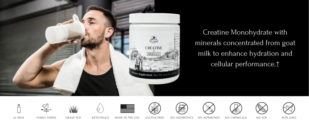 Mt. Capra Creatine + Minerals | 5 g Creatine Monohydrate with Goat Whey Mineral Concentrate | Enhance Hydration and Cellular Performance | 40 Servings - Creatine + Minerals