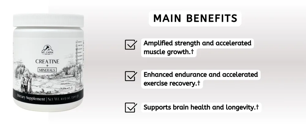 Mt. Capra Creatine + Minerals | 5 g Creatine Monohydrate with Goat Whey Mineral Concentrate | Enhance Hydration and Cellular Performance | 40 Servings - Creatine + Minerals