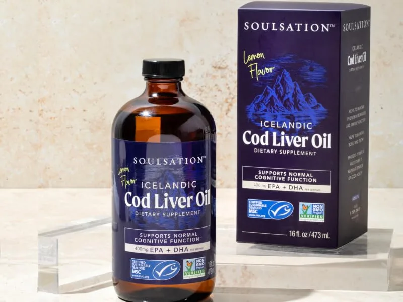 Icelandic Cod Liver Oil Liquid Lemon (16oz) - Vitamins A & D EPA & DHA - Helps Vision Skin Membranes & Immune Function - MSC Certified Non-GMO 16 Fl Oz (Pack of 1) - SoulSation Cod Liver Oil