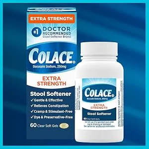 Colace Extra Strength Stool Softener for Gentle Effective Constipation Relief #1 Doctor Recommended Stool Softener Brand 250 mg Docusate Capsules 60 Count (Pack of 1) - Colace Extra Strength