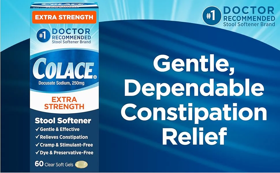 Colace Extra Strength Stool Softener for Gentle Effective Constipation Relief #1 Doctor Recommended Stool Softener Brand 250 mg Docusate Capsules 60 Count (Pack of 1) - Colace Extra Strength header