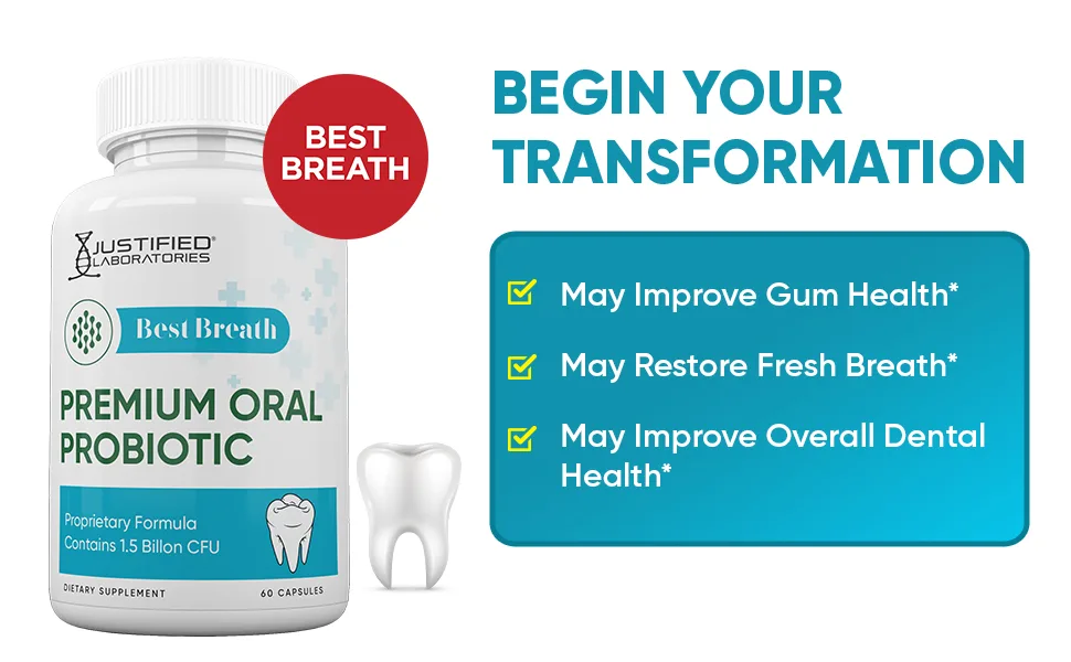 Justified Laboratories Best Breath 1.5 Billion CFU Probiotic Oral Support 60 Capsules - Best Breath Probiotic