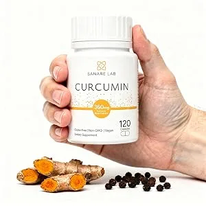 Curcumin Turmeric 360 mg per Serving (eq to 12 000 mg Turmeric) 120 Capsules w/Black Pepper & Phytosome Extract - curcumin bottle in hand