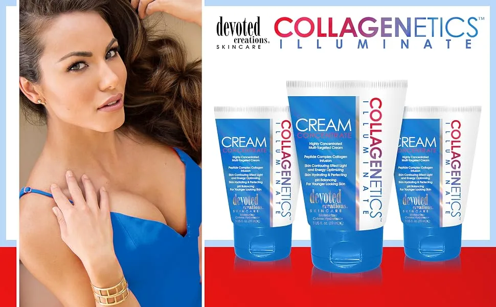 Devoted Creations Collagenetics Illuminate Cream Concentrate 3oz - Highly Concentrated Multi-Targeted Cream Skin Hydrating & Perfecting pH Balancing For Younger Looking Skin - Collagenetics Illuminate Cream Concentrate