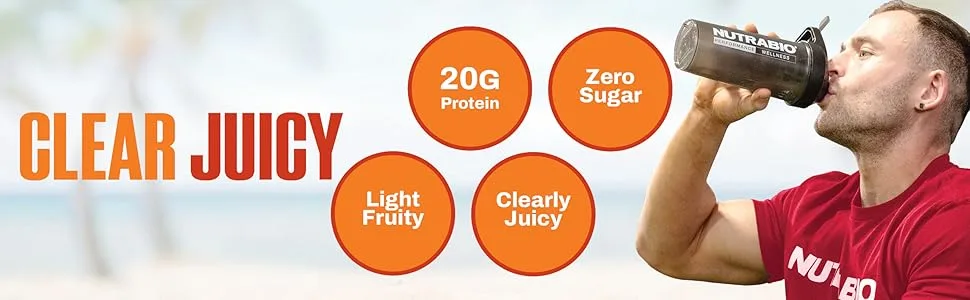 NutraBio Clear Protein Powder Fruit Punch - 20 Servings 20g Clear Whey Protein Isolate 0 Sugar 0g Lactose Refreshing Fruit Flavors GLP1 Support - Bone Health - Muscle Post Workout Recovery - Clear Juicy