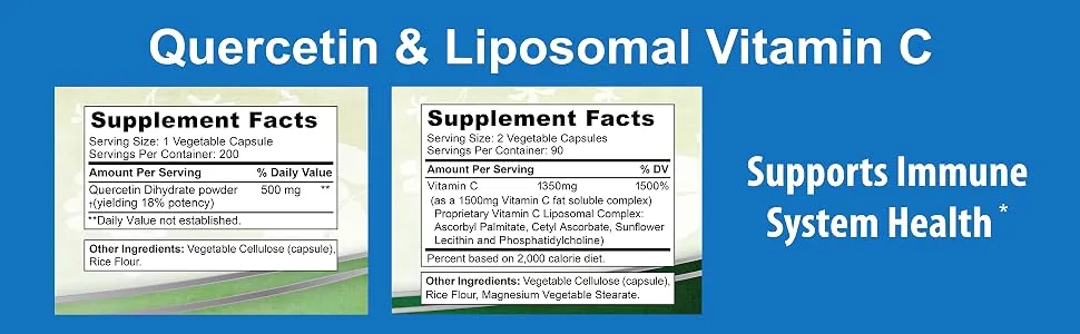 aSquared Nutrition Bundle for Quercetin 500mg & Vitamin C Liposomal Complex 1500mg - Immune Support - immunity immune support bundle