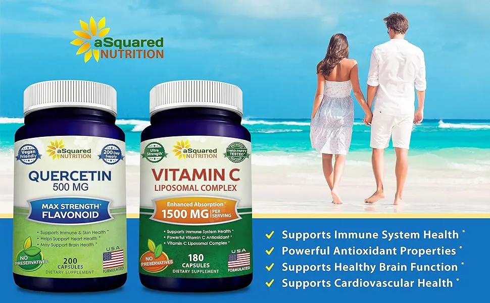 aSquared Nutrition Bundle for Quercetin 500mg & Vitamin C Liposomal Complex 1500mg - Immune Support - Quercetin and Vitamin C Liposomal Complex