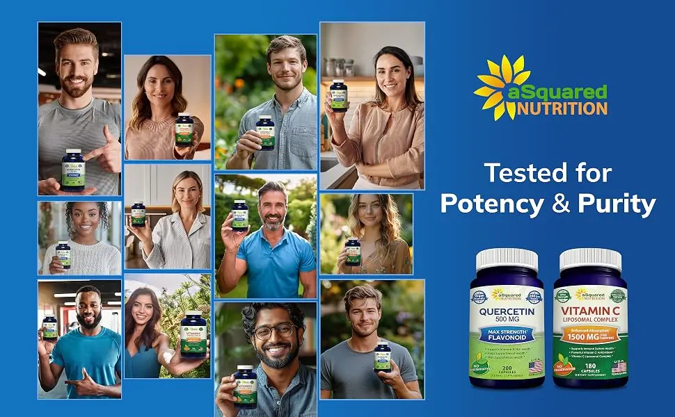 aSquared Nutrition Bundle for Quercetin 500mg & Vitamin C Liposomal Complex 1500mg - Immune Support - Third-Party Tested