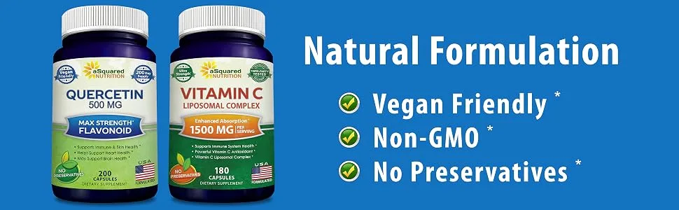 aSquared Nutrition Bundle for Quercetin 500mg & Vitamin C Liposomal Complex 1500mg - Immune Support - vegan friendly and non-gmo
