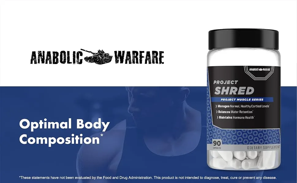 Anabolic Warfare Project Shred Manage Normal Healthy Cortisol Levels & Water Retention Body Recomposition Formula Made with Botanicals* - optimal body composition