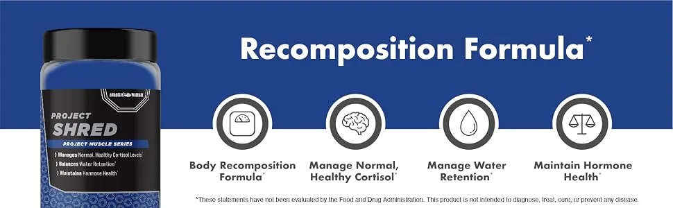 Anabolic Warfare Project Shred Manage Normal Healthy Cortisol Levels & Water Retention Body Recomposition Formula Made with Botanicals* - recomposition formula