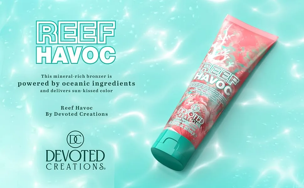 Devoted Creations Reef Havoc | Indoor/Outdoor Mineral Surge Natural Bronzer Dark Tanning Lotion - Reef Havoc by Devoted Creations. This mineral-rich broner is powered by oceanic ingredients