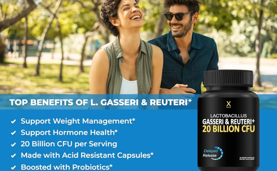 HUMANX Lactobacillus Gasseri & Reuteri+ 20 Billion CFU Plus Organic Prebiotics and Punicaligans - Probiotic Supplements - USA Made - Non-GMO - Performance Driven Delayed Release Capsule - Featuring 20 billion CFU of high grade Lactobacillus Gasseri