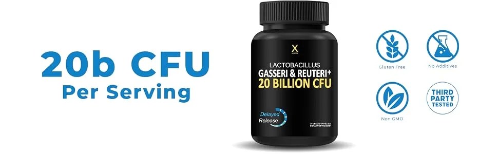 HUMANX Lactobacillus Gasseri & Reuteri+ 20 Billion CFU Plus Organic Prebiotics and Punicaligans - Probiotic Supplements - USA Made - Non-GMO - Performance Driven Delayed Release Capsule - prebiotics and Punicaligans from Indian Pomegranate that work as your probiotic power source