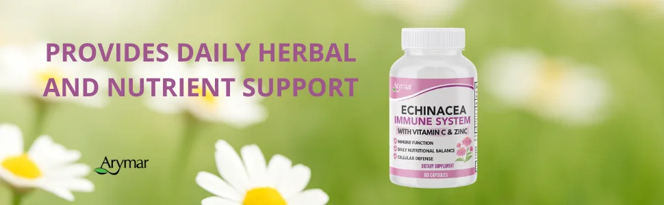 ARYMAR Echinacea + Vitamin C & Zinc Immune Support Supplement with Herbal & Nutrient Blend 60 Capsules - Arymar Echinacea Immune System