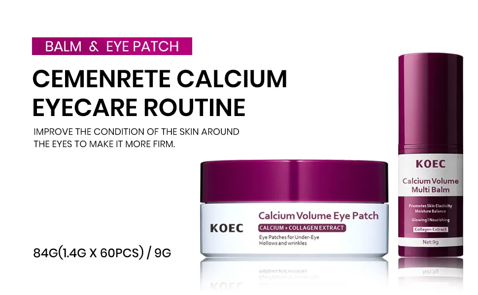 KOEC Calcium Volume Eye Patch 60pcs with Volume Multi Balm Hydration and Firmness Wrinkles Eye & For Face & Neck Care - calcium balm for wrinkles