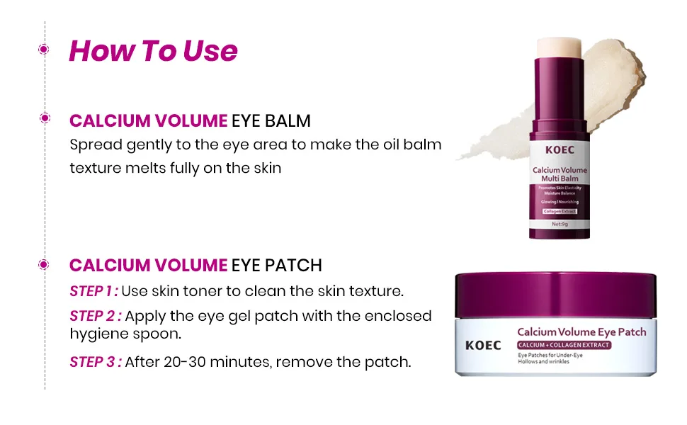 KOEC Calcium Volume Eye Patch 60pcs with Volume Multi Balm Hydration and Firmness Wrinkles Eye & For Face & Neck Care - Smile Line Patches