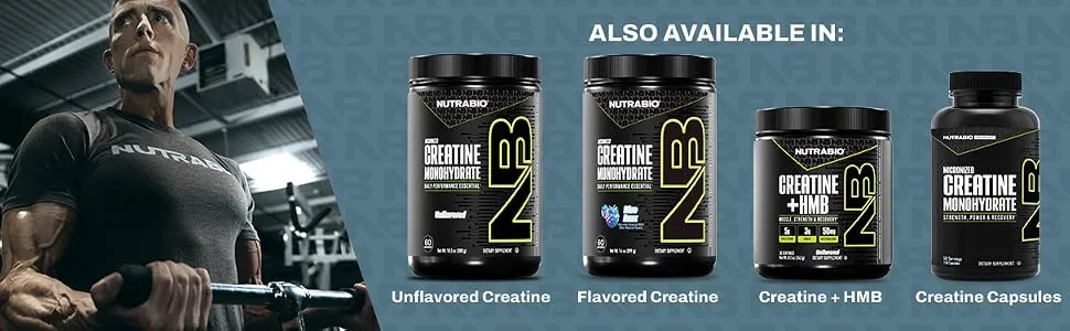 NutraBio Creatine + HMB- Creatine Monohydrate with HMB Powder for Muscle Growth Increased Strength- 30 Servings (Unflavored) - Also available in other sizes