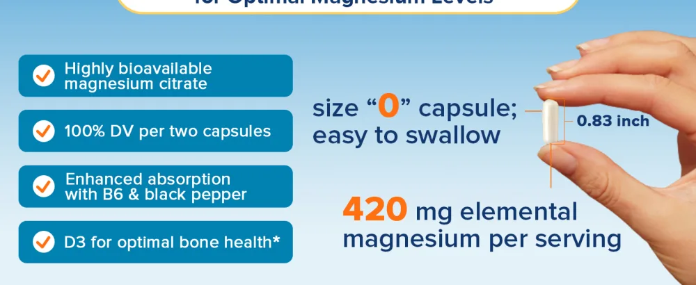 Innate Vitality Magnesium Citrate Chelated Magnesium Supplement w/Vitamin D3 B6 Black Pepper Extract Enhanced Absorption Digestion Bone & Brain Support 180 Capsules No Gluten - Innate Vitality Magnesium Citrate capsule is easy to swallow.