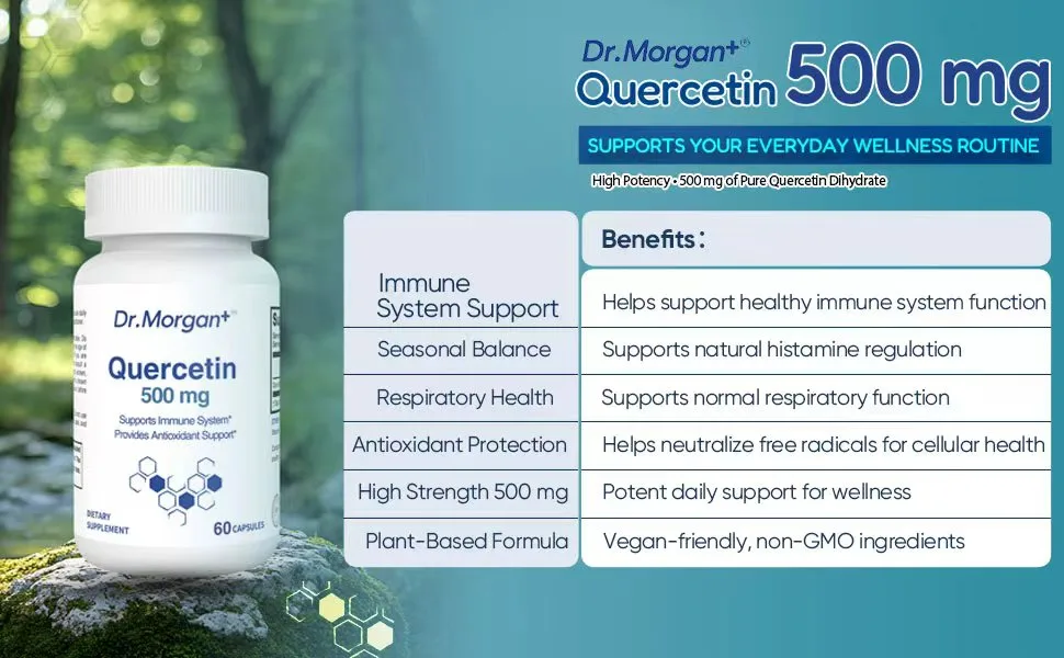 Dr. Morgan Quercetin 500mg Supplement-Bioflavonoid Antioxidant for Immune Support & Cellular Health-Natural Supplement-Made in Canada-60 Capsules - quercetin benefits