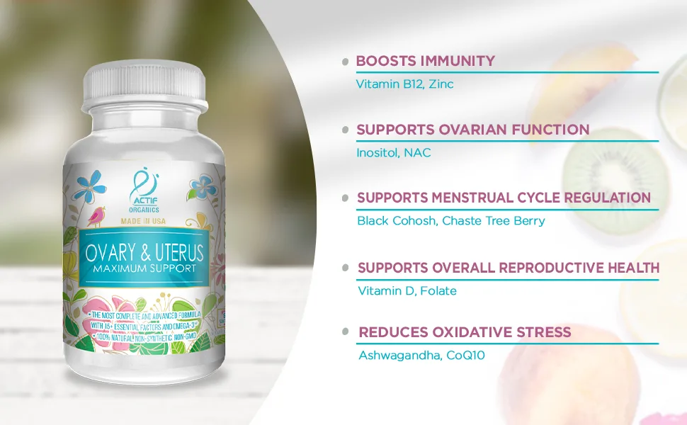 ACTIF Ovary and Uterus Maximum Support with 15 Advanced Factors and Omega-3 Non GMO Made in USA 90 Count - product information 2
