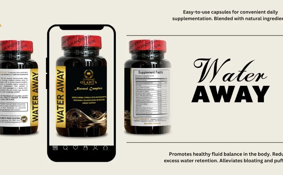 OLANTA TRADE SOLUTION Water Away Supplement - Pills for Support Water Retention Water Away Pills Maximum Strength Support Immune System with Tart Cherry - 1 Bottle 60 Capsules - Water Away Complex
