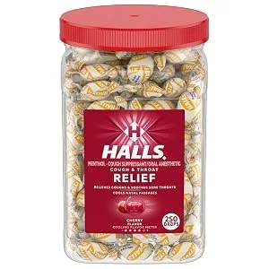 Halls Cough and Throat Relief Cherry Cough Drops Bulk Pack 250 Drops - image