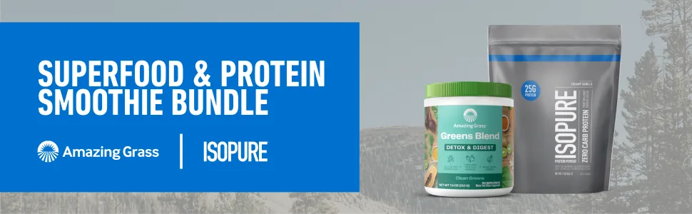 Build Your Smoothie Immunity Bundle with Isopure Zero Carb Creamy Vanilla Protein Powder (15 Servings) and Amazing Grass Greens Blend Detox & Digest (30 Servings) - isopure, amazing grass, build your smoothie, zero carb vanilla, greens, protein, immunity