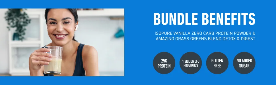Build Your Smoothie Immunity Bundle with Isopure Zero Carb Creamy Vanilla Protein Powder (15 Servings) and Amazing Grass Greens Blend Detox & Digest (30 Servings) - isopure, amazing grass, build your smoothie, zero carb vanilla, greens, protein, immunity