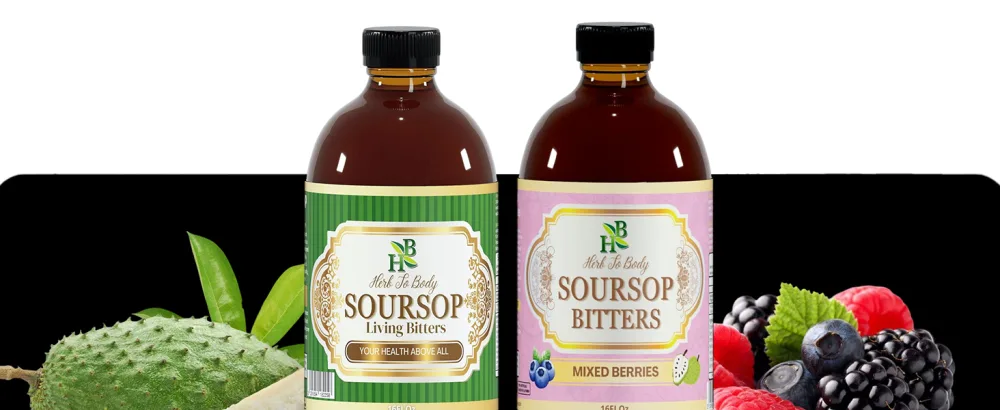 Herb To Body Soursop Bitter Liquid with Mixed Berries 16 oz Herbal Drink & Herbal Drink made with Wildcrafted Soursop Leaves - soursop bitter