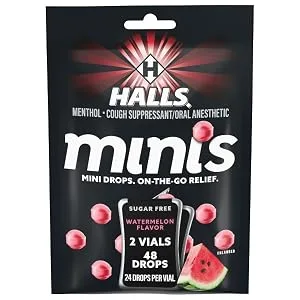 Halls Minis Watermelon Flavor Sugar Free Cough Drops 48 Drops - image