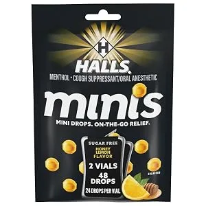 Halls Minis Honey Lemon Flavor Sugar Free Cough Drops 48 Drops - image