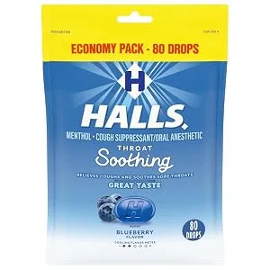 Halls Throat Soothing Blueberry Cough Drops Economy Pack 80 Drops - image