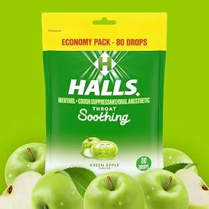 Halls Throat Soothing Green Apple Cough Drops Economy Pack 80 Drops - image