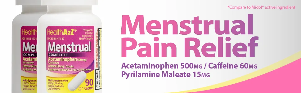 HealthA2Z Menstrual Complete Pain Relief Tablets | Relieves Cramps Bloating Fatigue Backache & Headache (90 Counts) - FPA159 - Main Image 2