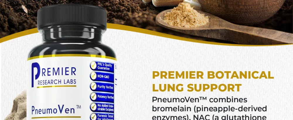 Premier Research Labs PneumoVen - Lung Support Supplement w/Bromelain & NAC Lung Health Support Vitamins Lung Cleanse - 60 Capsules - nutrients quercetin detox smokers allergy now humans resprin colon breathing exercise device asthma