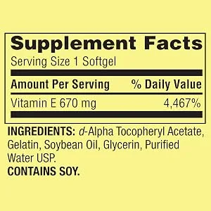 4 TOP CARE Extra Strength Vitamin E D-Alpha Softgels 670 mg (1 000 IU) 60 Count - 1 softgel per day