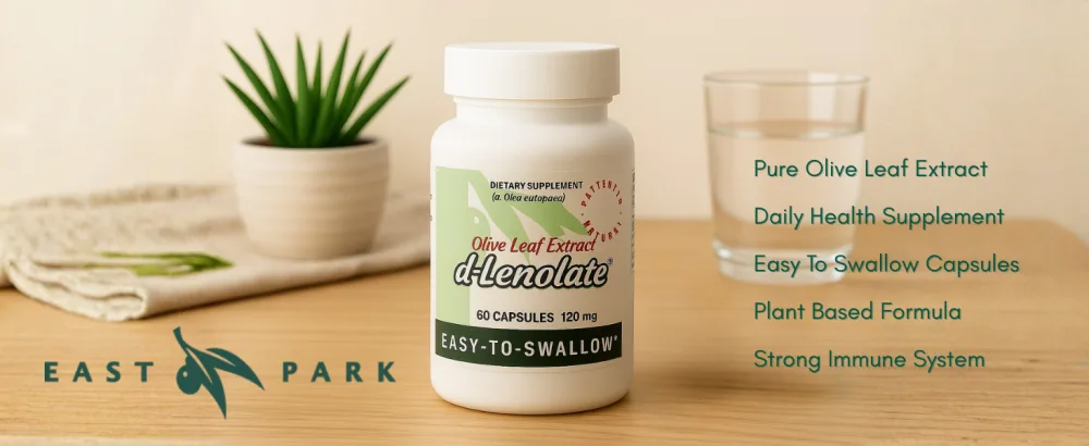 East Park Research D-Lenolate Olive Leaf Extract Capsules for Healthy Lifestyle Support - Plant Based Vegetarian Capsule Supplement - 120mg 60 Capsules - pure olive leaf extract capsules supplement plant-based daily immune support easy swallow capsules