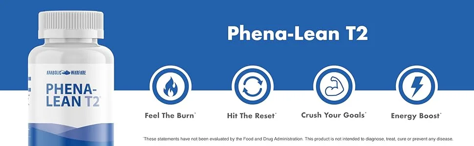 Anabolic Warfare Phena-Lean T2 Premier Supplement from Thermogenic Body Composition Supplement Non-Stimulant 60 Capsules* - feel the burn, hit the reset, crush your goals with an energy boost