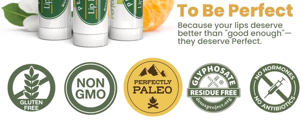 Perfect Supplements - Lip Nutrients Vanilla Lip Balm - With Calendula Cocoa Butter & Vitamin E - Ultra Moisturizing Lip Care for Soft Healthy Lips -3 Pack Mandarin Vanilla - aplus content image
