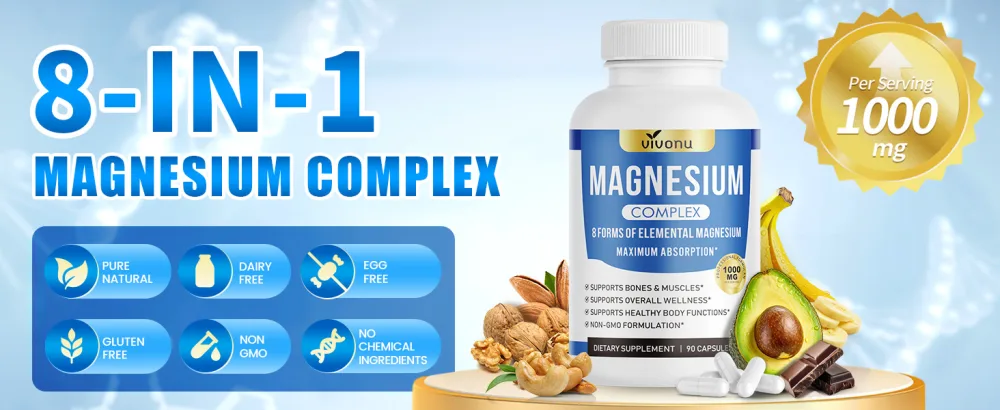 Magnesium Complex 8 Forms of Elemental Magnesium for Maximum Absorption 1000mg High Potency Formula Supports Bones Muscles & Overall Well-Being Non-GMO 90 Capsules - 8-IN-1 Magnesium Complex Capsules