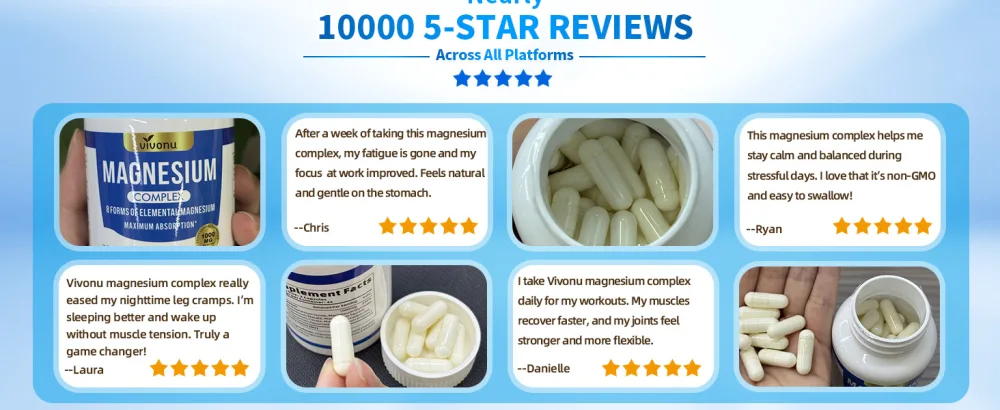 Magnesium Complex 8 Forms of Elemental Magnesium for Maximum Absorption 1000mg High Potency Formula Supports Bones Muscles & Overall Well-Being Non-GMO 90 Capsules - 8-IN-1 Magnesium Complex Capsules